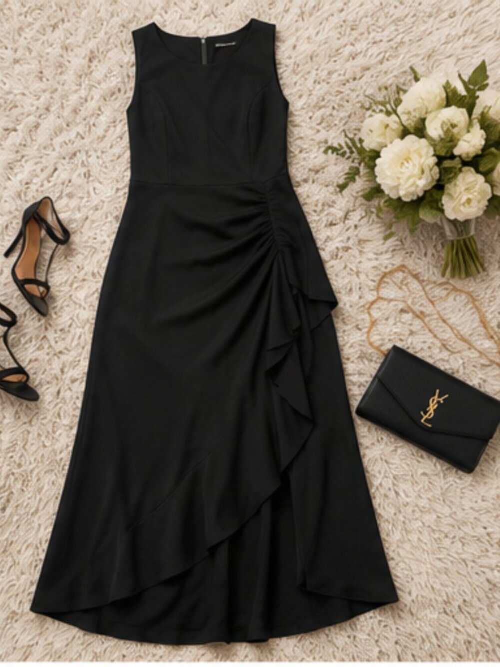 Betsy & Adam Plus Size Mixed-Media High-Low Maxi Dress Black NWT